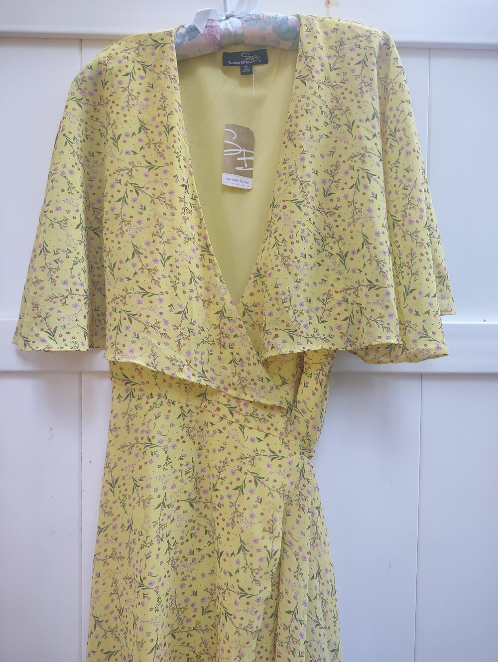 Chiffon Flowy Capelet Yellow Wrap Dress Floral Print Maxi Dress | Suzanne Betro